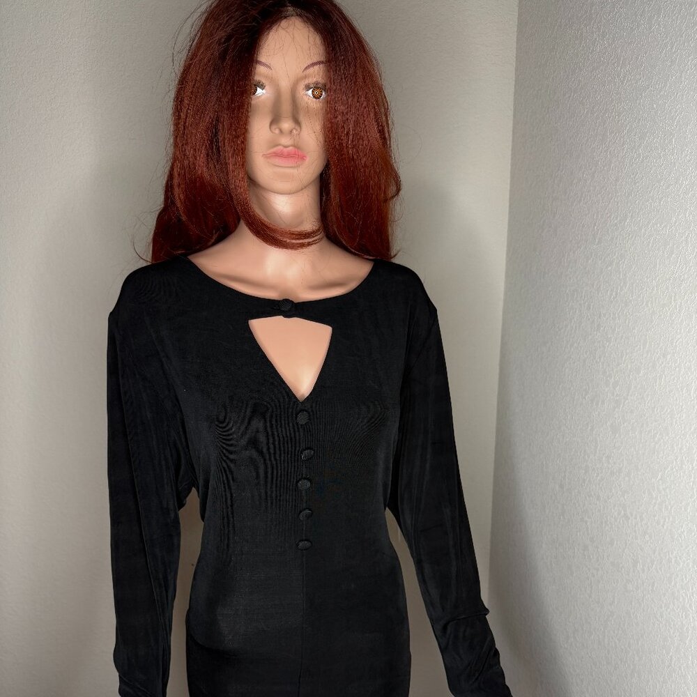 Beautiful Black Dress with Buttons Down the Center and Across the Chest